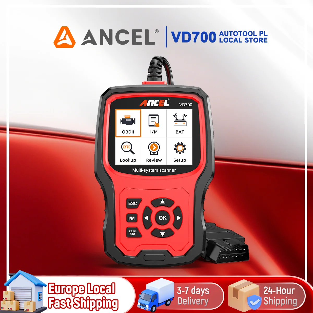 Lecteur de codes OBD2 ANCEL VD700 pour VW, Audi, Seat, Skoda, avec fonctions EPB, AB, SAS, TPMS, lecture complète des codes et diagnostic de tous les systèmes.