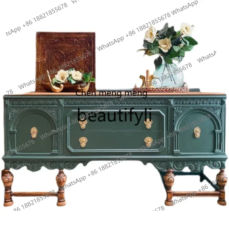 

N178 American rural solid wood entrance European carved dinin side cabinet TV cabinet entry livin room decorative cabinet