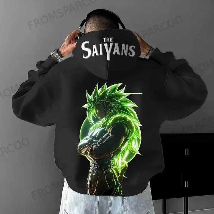 ドラゴンボールアニメコブランドメンズパーカー2025秋冬新作ストリートヒップホップY2Kトレンドカジュアルルーズ親子セータートップ