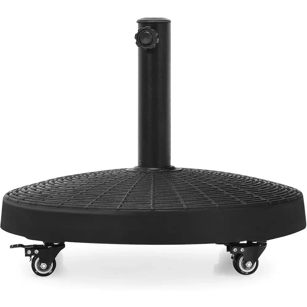 50 lbs Round Patio Umbrella Base with Lockable Wheels and Hand Knob, Ideal for Outdoor, Poolside, Yard, and Street Use (Black)