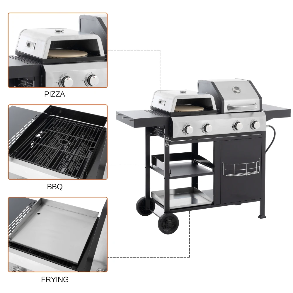 2 + 2 Multi-Function Burner แก๊สย่างและ Griddle Combo พร้อมสําหรับทําอาหารกลางแจ้ง Camping Tailgating BBQ ทอดพิซซ่า