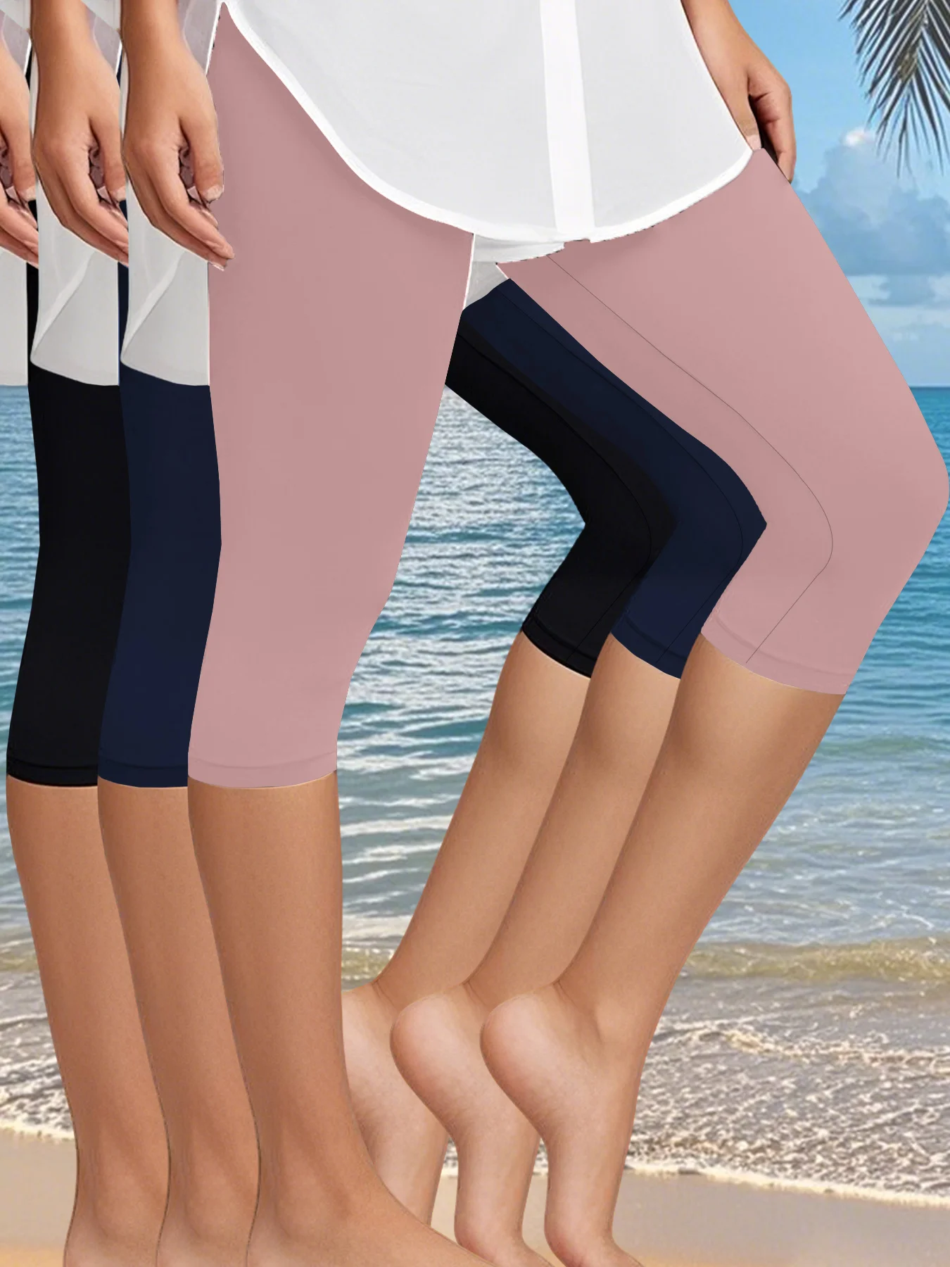 3 Pack Women's Super Soft Capri High Stretchy Breathable Sports No See Through Workout Running Yoga Push Up Gym Fitness Leggings