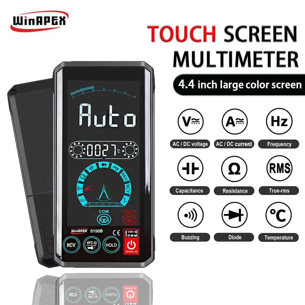 WINAPEX 8198B 4.4inch Touch Screen Digital Multimeter 750V/1000V AC/DC Smart Rechargeable Multimeter For Home Appliance Repair