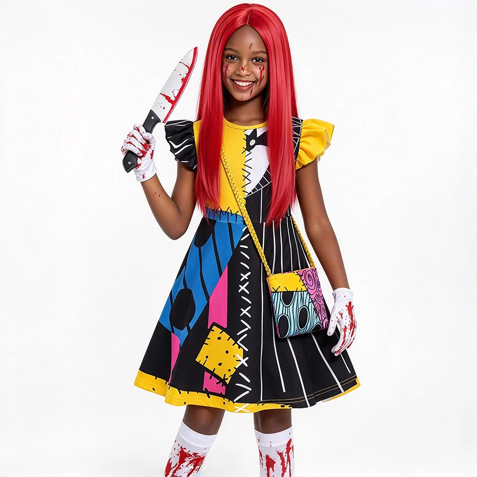 Nightmare Christmas Horror Themed Fancy Girl Dress Halloween Cosplay Demon Performance Children's Costume Carnival Kids Clothes