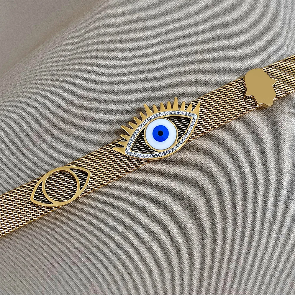 ALLYES Vintage Evil Eye Belt Strap Stainless Steel Bracelet for Women Statement Gold Color Bracelets & Bangles Jewelry Gifts