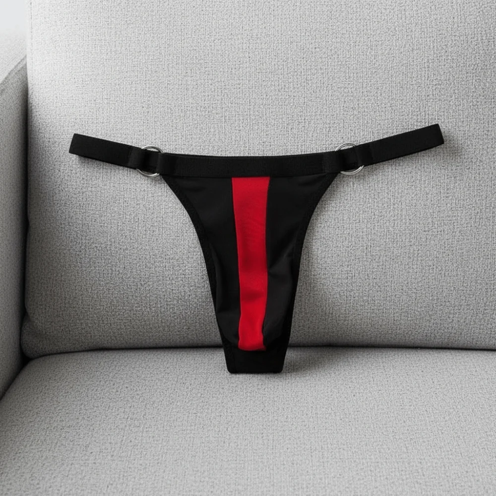 Transparent Men's Thin Thong Circular Ring Splicing Hollow Out T-back Briefs Thin Strip Low Waist Men Underwear Exotic