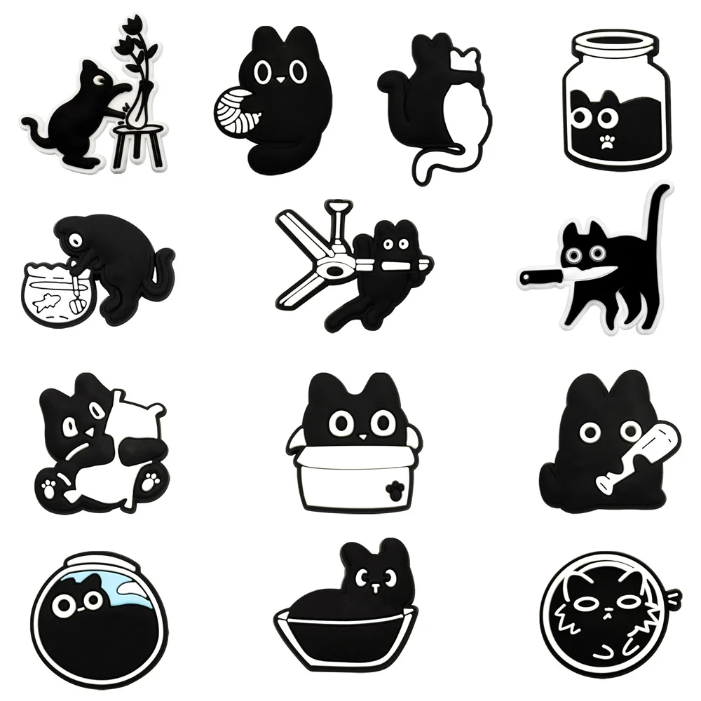 13–100 Stück schwarze Katzen-Schuh-Charms, Zubehör für Slides, Clogs, Sandalen, Schuhdekorationen, Schnallen, Unisex, Partygeschenke