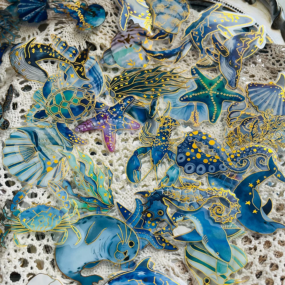 50pcs Marine Creature Stickers with Gold Foil Accents Notebook Scrapbook Journal Decorations Water Bottle Guitar DIY Decals image 4