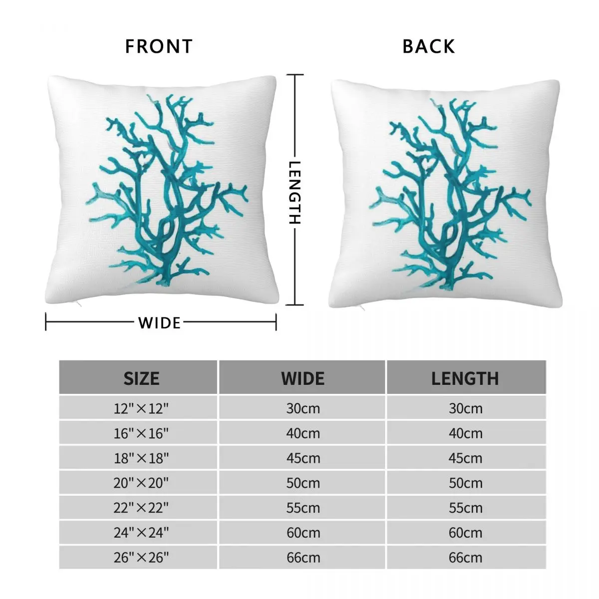 Aquamarine Coral Square Pillowcase Polyester Linen Velvet Pattern Zip Decorative Sofa Seater Cushion Cover