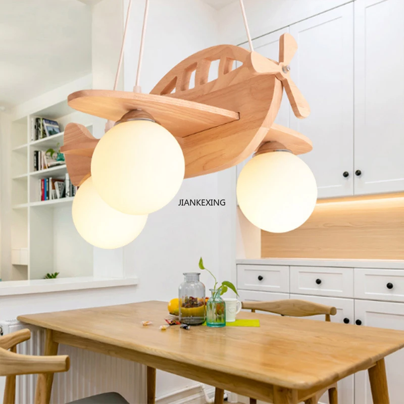 

Modern Children Kids Wood Airplane Chandelier for Boy Bedroom LED SuspensionPendant Lamp Nursery Aircraft Suspension Lights