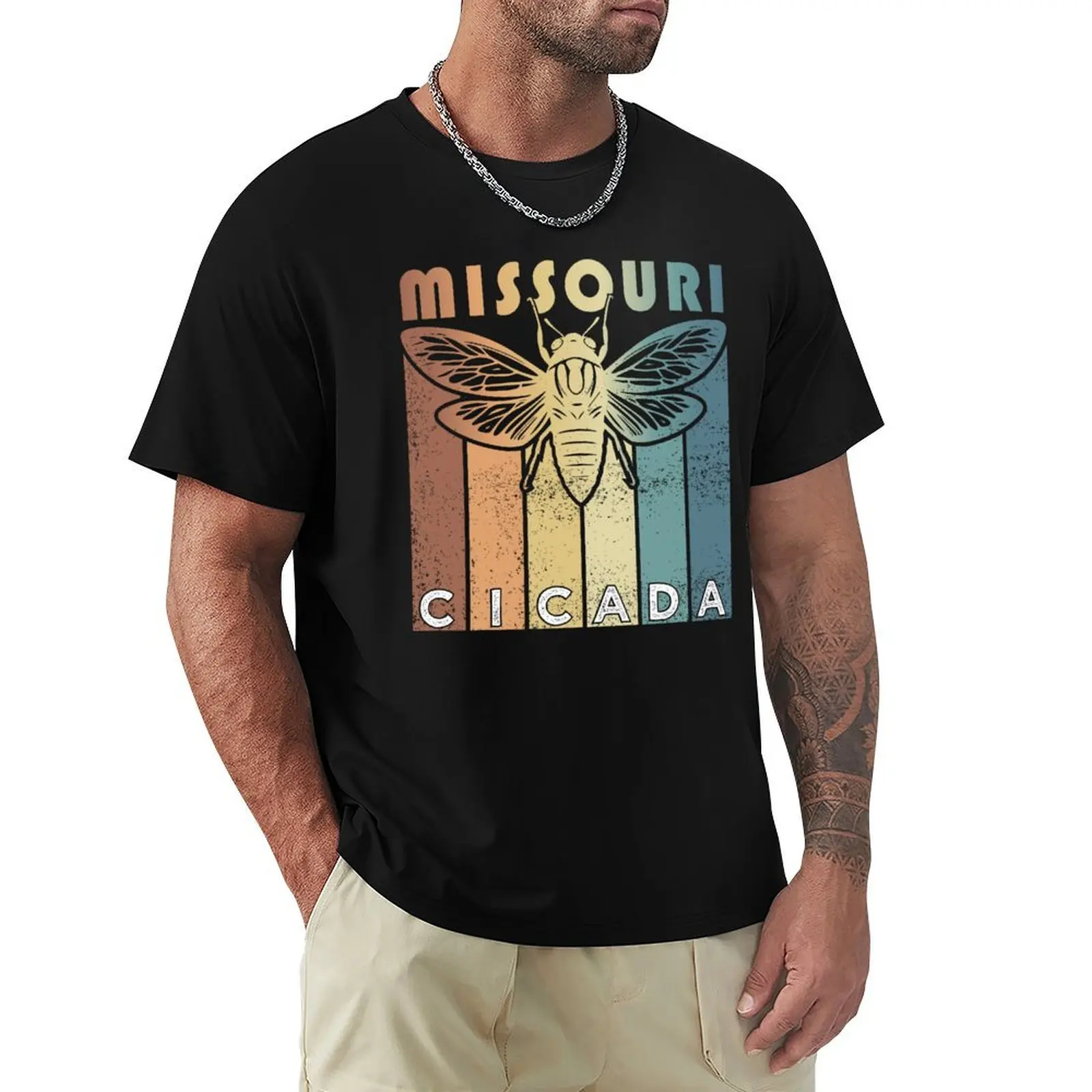 Retro Missouri 2024 Cicada Summer Swarm, Vintage Cicada T-Shirt Stylish Print Short Sleeve Tee
