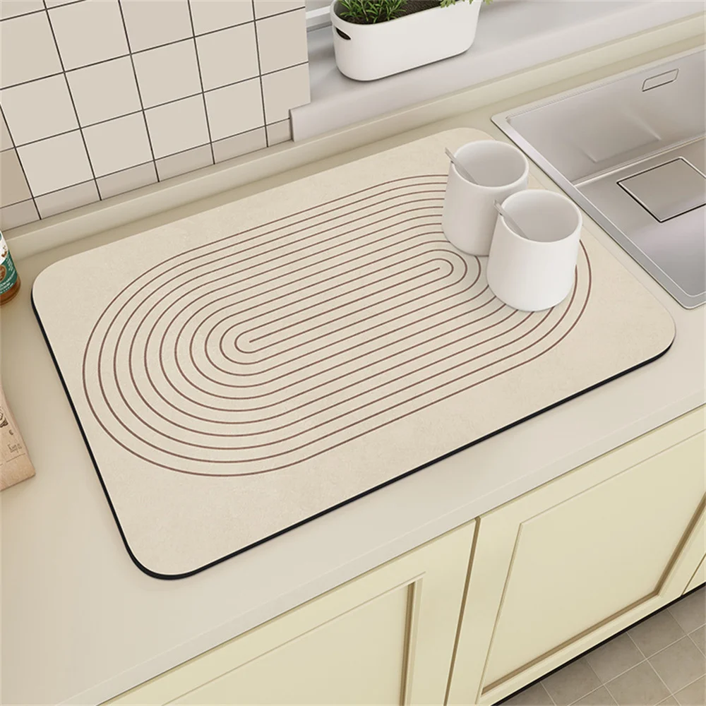 Coffee Machine Drain Mat Kitchen Countertop Absorbent Mat Cream Lines Simple Table Washable Dry Non-slip Mat