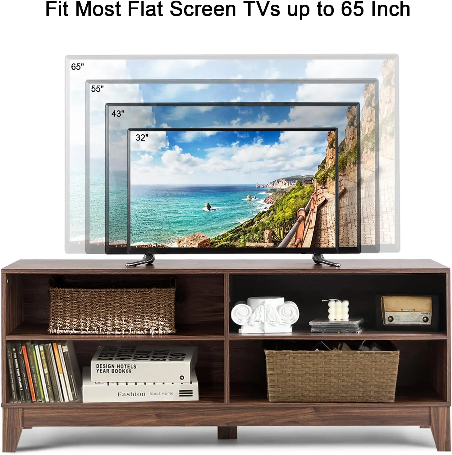 Umail-Wood TV Stand para TV, 55, 65 "tela plana, console de armazenamento em casa, centro de entretenimento, móveis