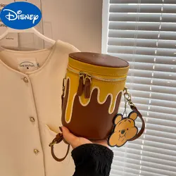 MINISO Disney-bandolera pequeña bordada para mujer, bolso de cubo bonito, regalo de cumpleaños para amigos, Winnie The Pooh