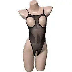 Sexy Sheer Cupless and Crotchless Mesh One Piece Swimsuit Skinny Leotard Open Breast Teddy Bodysuit Lingerie