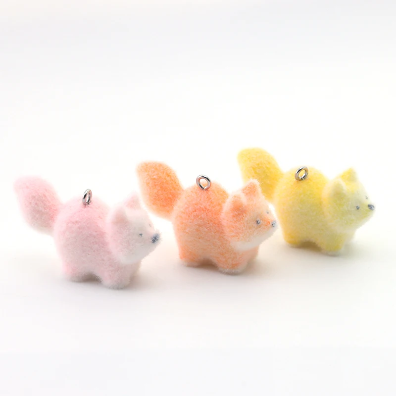 15pcs Stereo Fox Plush Charms Cute Animals Flocking Resin Pendant for Jewelry Making Diy Earring Keychain Accessories Material