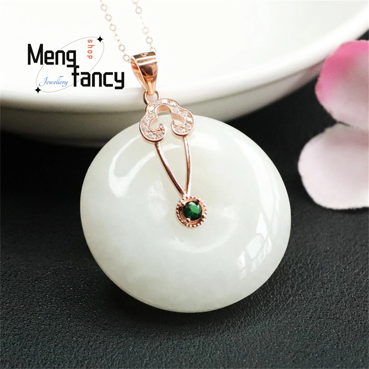 Natural S925 Silver Inlaid Hetian Sheep Fat White Jade Safety Buckle Necklace Charm Elegant Personalized Fashion Luxury Jewelry