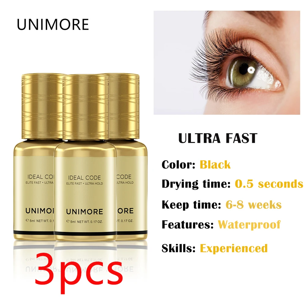 

3PCS UNIMORE 0.5s Fast Drying Lashes Glue Latex-free Eyelash Extensions Glue Professional Waterproof Eyelash Lash Extension