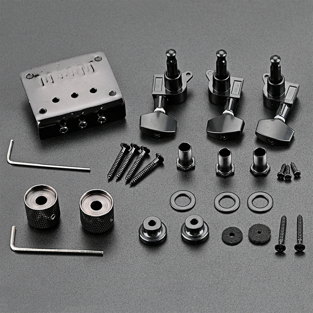 

1 set Guitar Bridge Replacement Parts 3-string Electric Acoustic Black Vintage Metal Durable Easy Install Guitar Accessories Kit
