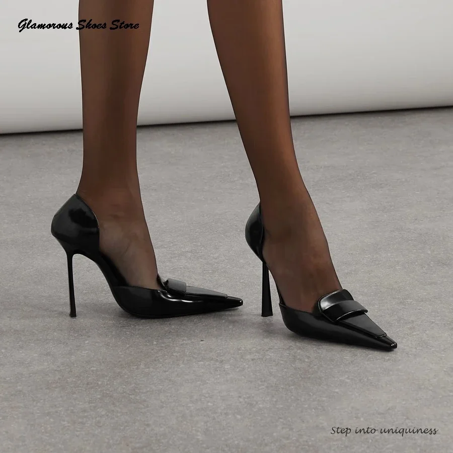 

Сексуальные глянцевые кожаные туфли-лодочки D'Orsay, женские туфли с острым носком на тонком высоком каблуке, летнее праздничное платье, вечерние трендовые туфли