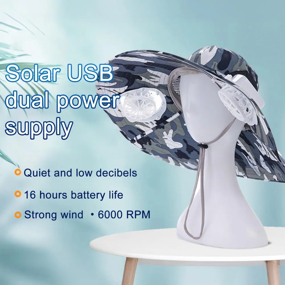 

Solar Powered Cooling Hat Upf50 Wide-brimmed Men's Sun Hat with Removable Solar Usb Fans for Summer Outdoor Fishing Adjustable