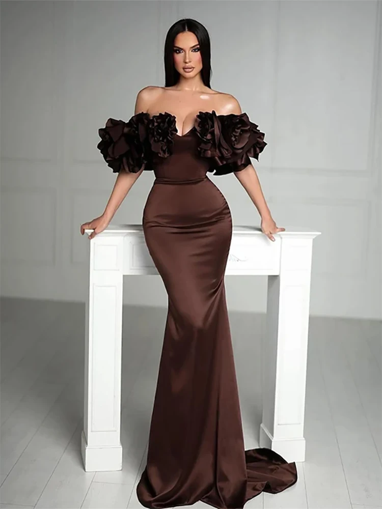 

Sexy Off The Shoulder Mermaid Ruffled Formal Evening Dresses Cocktail Party Prom Gowns Customized