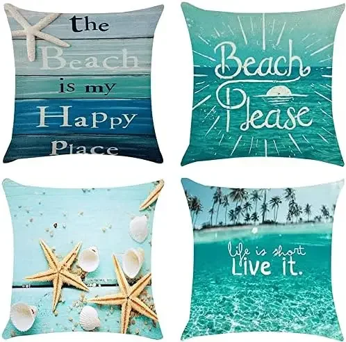 Summer Blue Ocean Theme Decorative Pillow Covers Blue Wood Grain Marine Outdoor Bench Cushion Cover Home Decor Pillow Case