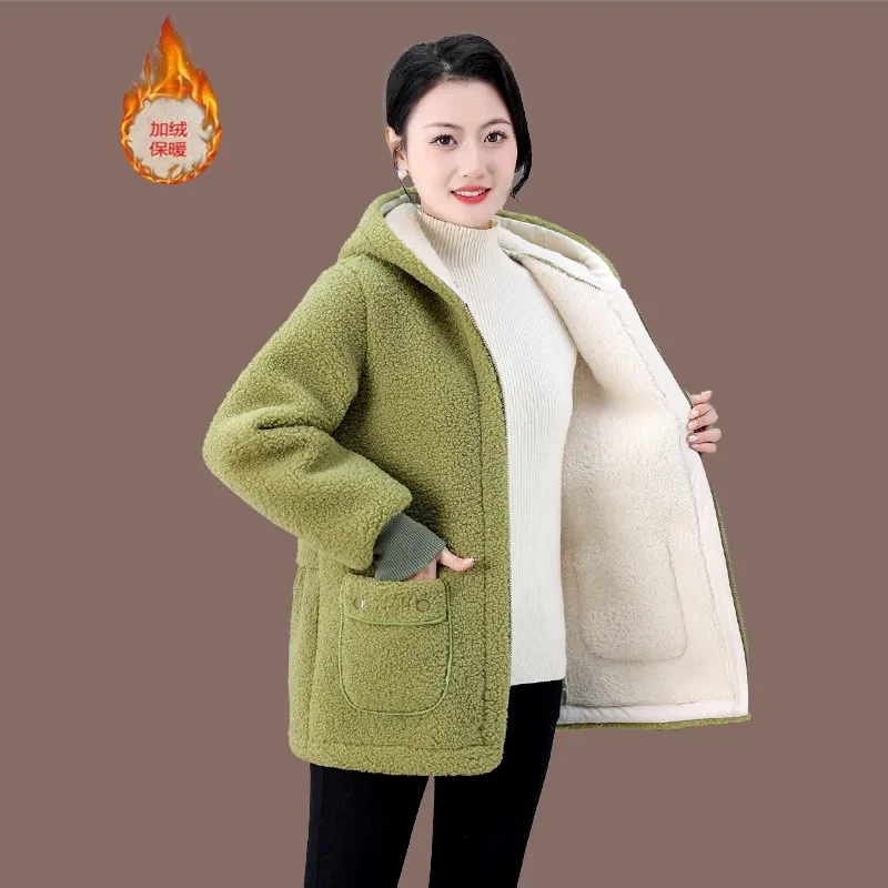 2024 New Velvet Thicke Lamb Fleece Coat Women Long Sleeve Autumn/Winter Jacket Warm Cotton Padded Coat Women Outerwear Tops 5XL