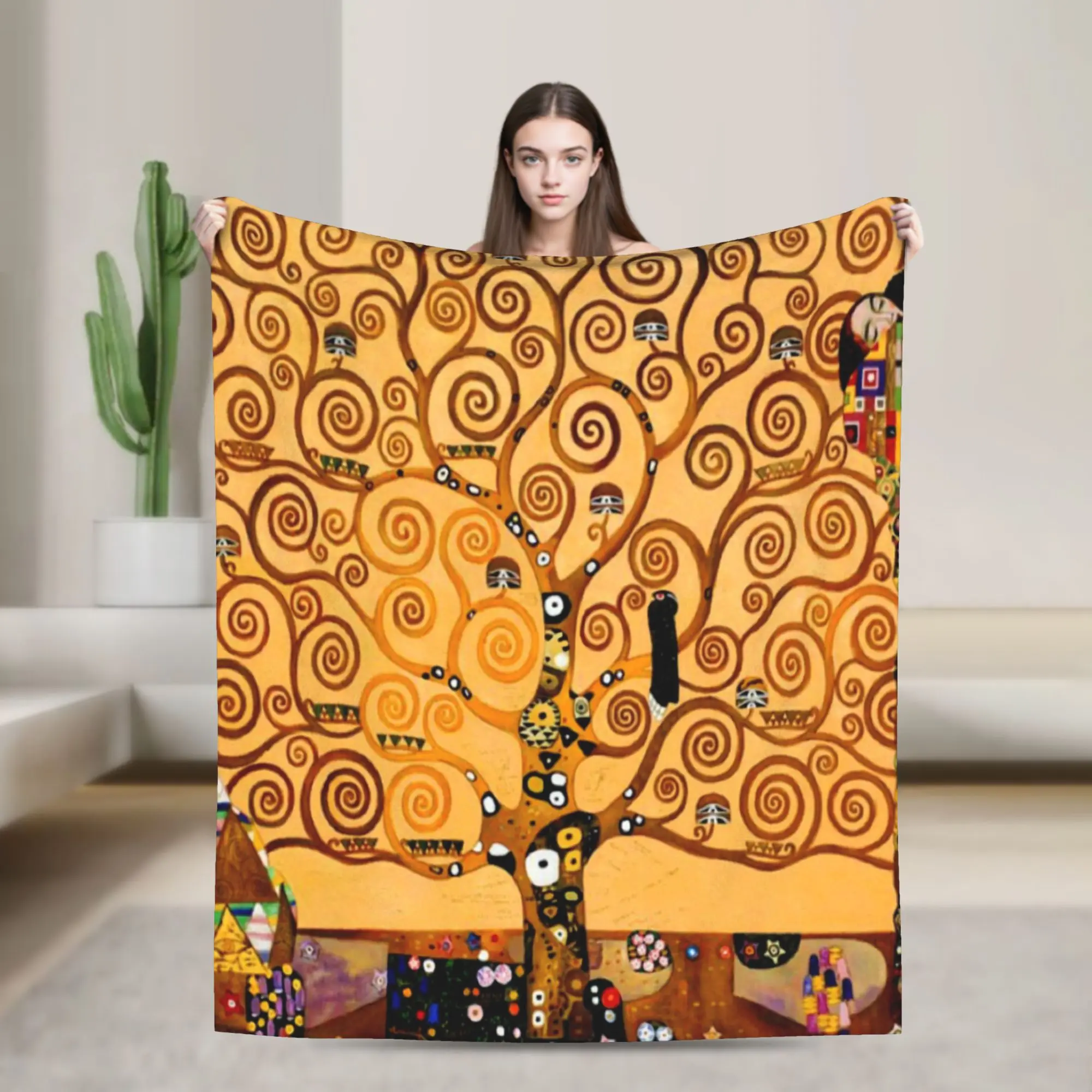 Tree of Life by Gustav Klimt Fine Art Fleece Throw Blankets  Blanket for Sofa Bedroom Warm Bedding Throws