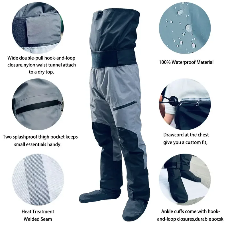 Waterproof Wading Dry Suit Pants for Kayaking Men's or Womens Paddling Boating Rafting Canoeing Trousers Bottoms Bibs Clothing