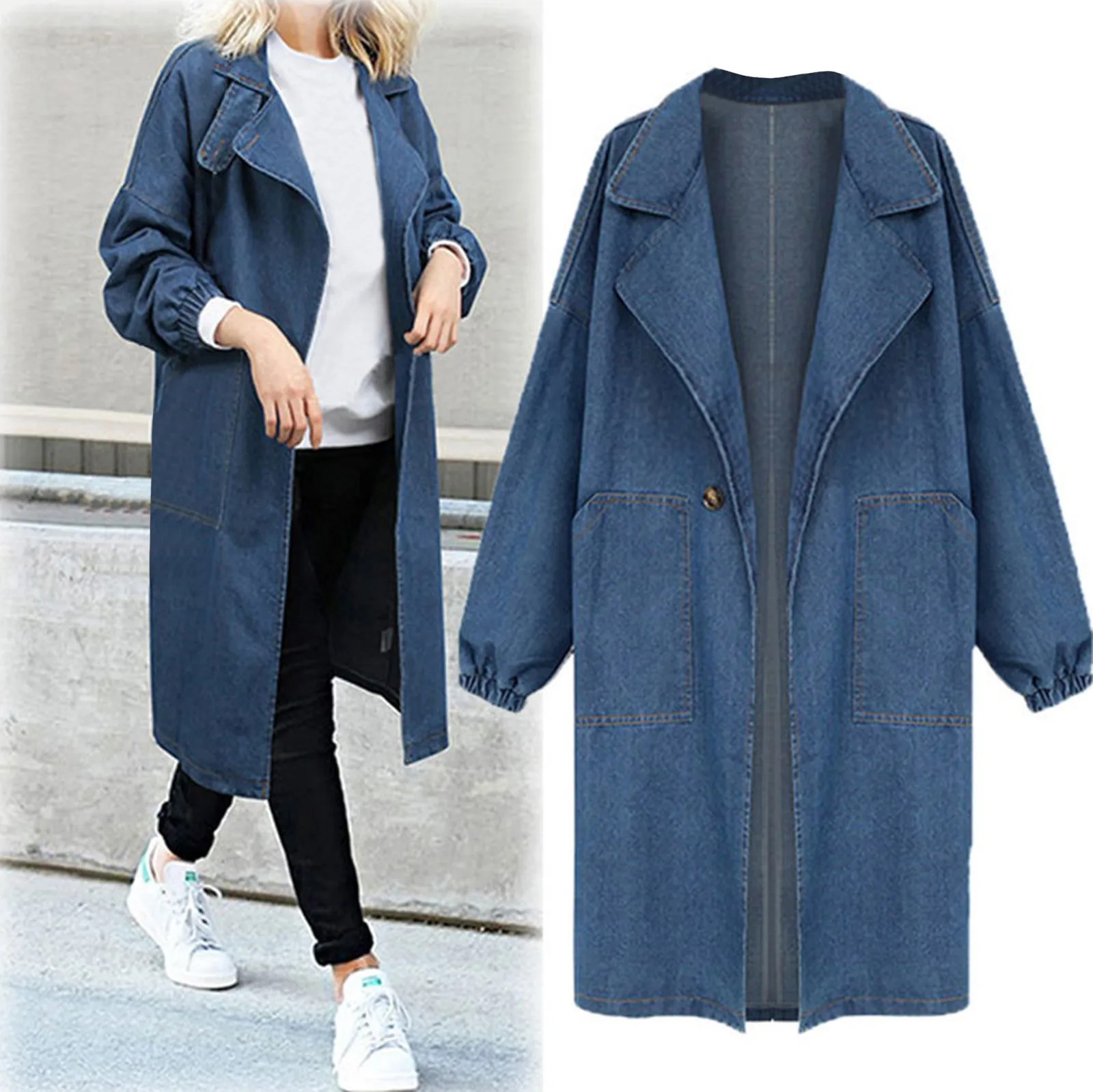 New Autumn Winter Korean Denim Jacket Women Slim Long Base Coat Women's Frayed Navy Blue Casual Female Jeans Jackets Coats