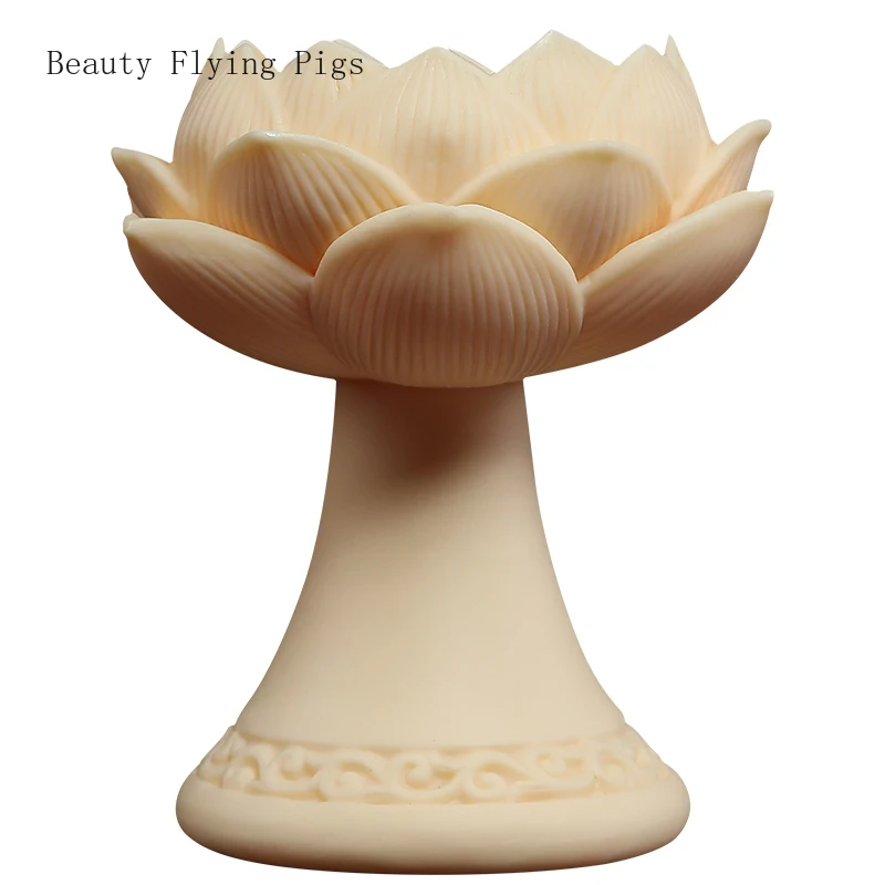 

Chinese high-end ceramic lotus lamp candlestick holder, household offering Buddhist temple candle holder, butter lamp base