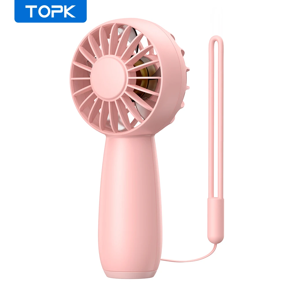 TOPK Handheld Mini Fan Portable USB Rechargeable Small Hand Held Fan & Base Personal Desk Fan Super Compact Cooling Fan