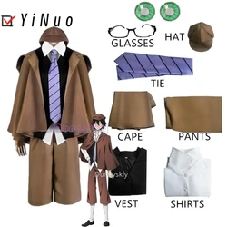 Ranpo Edogawa Cosplay Costume Wig Anime BSD Season 4 Hunting Dog Cloak Hat Glove Jacket Pants Tie Black Short Hair