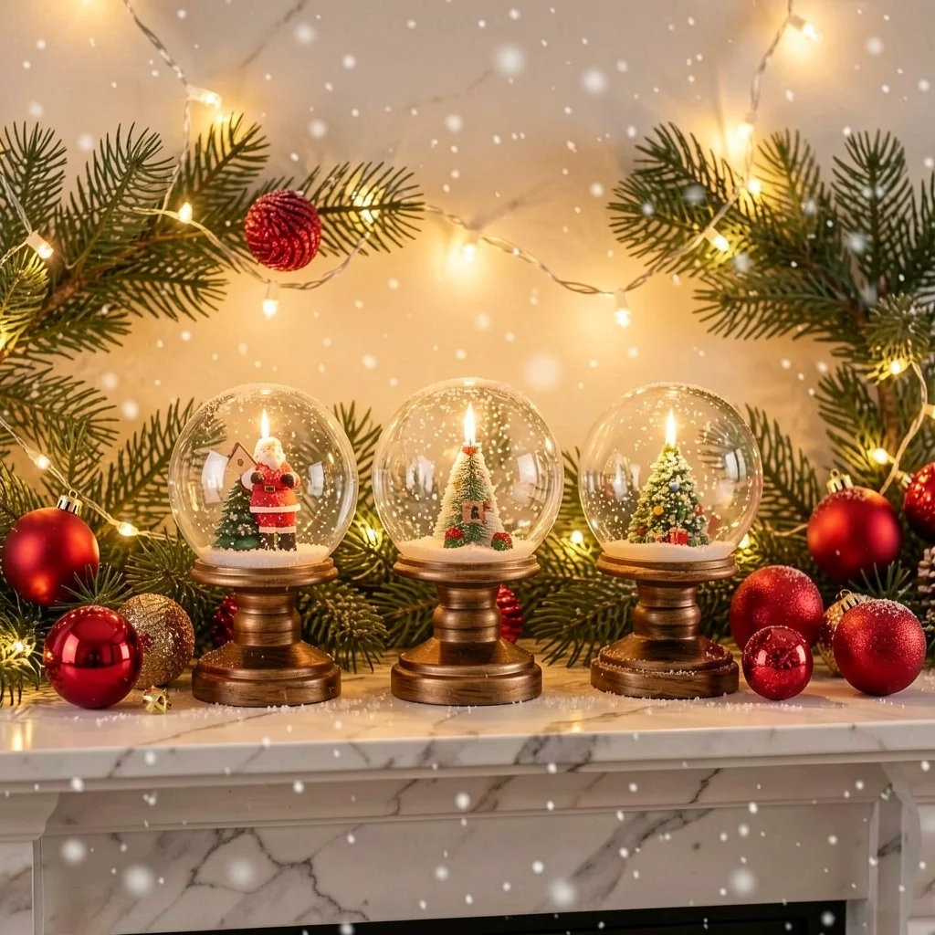 Xmas Tabletop Ornament Led Lighted Christmas Decoration Ornament Glitter Snow Globe Warm Light Plastic Christmas Decor For Store