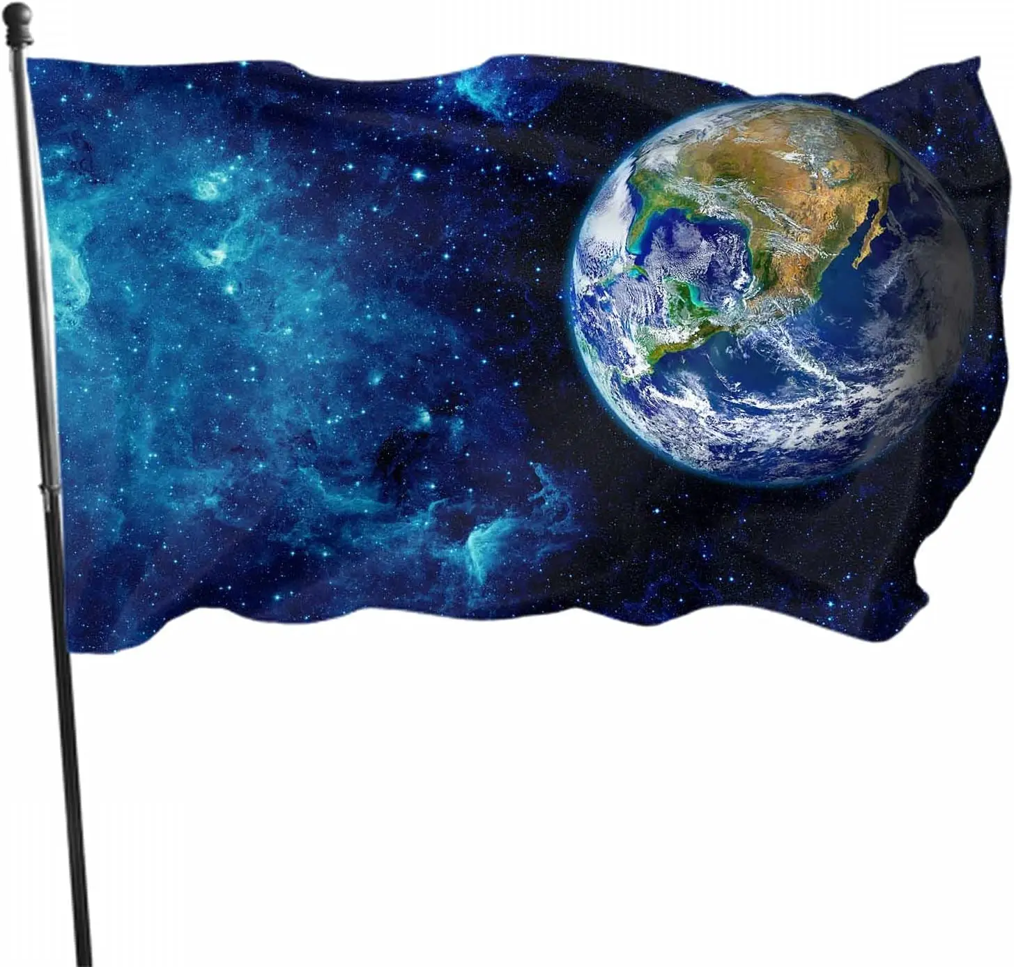 Earth Flag 3x5 Ft Polyester Galaxy Star Globe Light Glow Moon Space World Planet Circle Map Sky Cloud for Outside Porch Patio