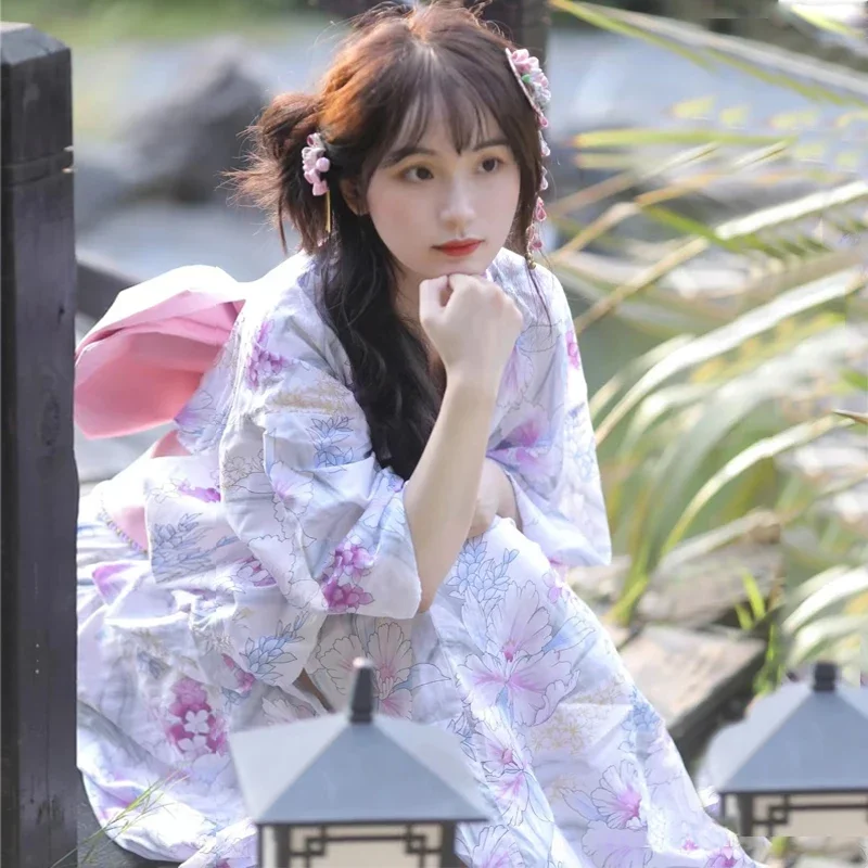 2024 New Improved Japanese Kimono For Women Bathrobe Style Cute Kawaii Girl Travel Photoshooting Sakura Dress Anime Cosplay