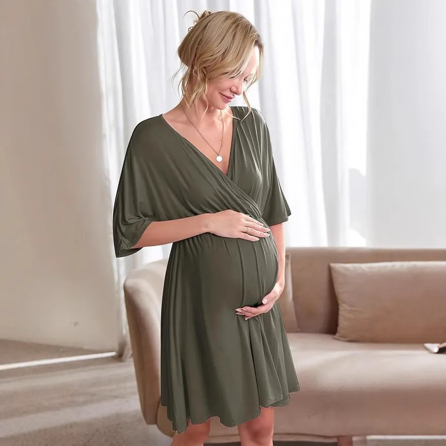 Ultra Soft Breathable Modal Maternity Sleep Dress, Nursing Breastfeeding Nightgown for Pregnant and Postpartum Women, free ship