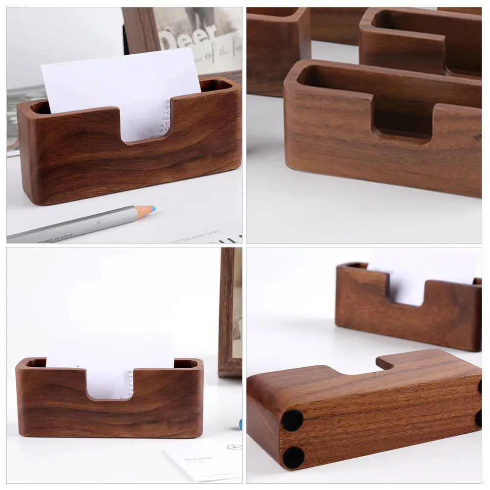 1Pcs Holz Name Karten Halter Schwarz Nussbaum Einfache Elegante Desktop Visitenkarten Box Büro Display-ständer Schreibtisch Lagerung Box
