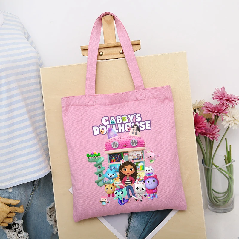 

Кукольные домики Габби, холщовые сумки для покупок большой вместимости, розовая сумка для женщин и девочек, складные экологически чистые хлопковые сумки-тоут, подарок на день рождения