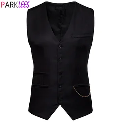 Mens Gentleman Formal Slim Fit Single Breasted Black Dress Suit Vests 2023 Fashion Chain Decoration Men Vest Waistcoat Gilet 2XL