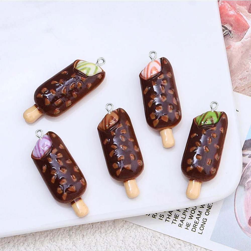 10PCS Shiny Chocolate Popsicles Series Flat Back Charms For Earrings Bracelet Hairpin DIY Jewelry Pendants Decoration Accessorie