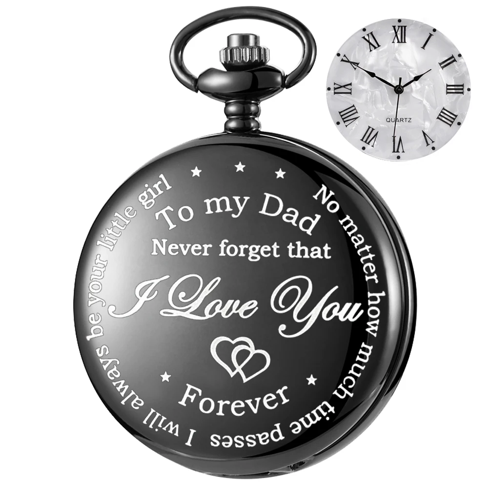 

To My Dad carving english alphabet face pocket watch a belt chain Black quartz watch birthday gifts for father