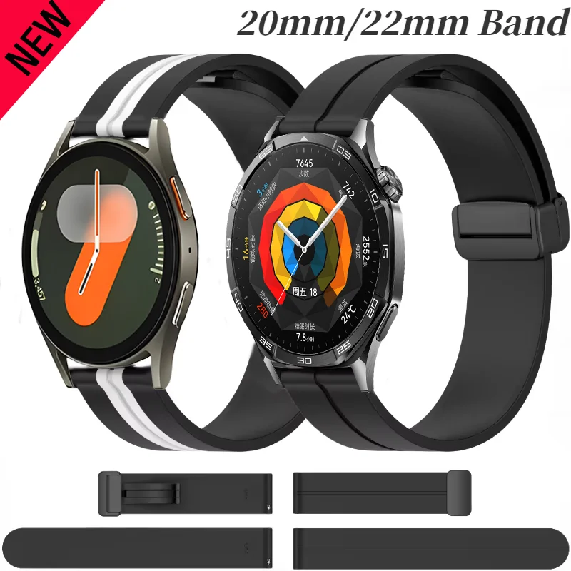 Силиконовый ремешок 22 мм 20 мм для Samsung Galaxy Watch 7 6 5 4 40 мм 44 мм спортивный магнитный ремешок для часов Huawei GT5 GT4-3 46 мм браслет