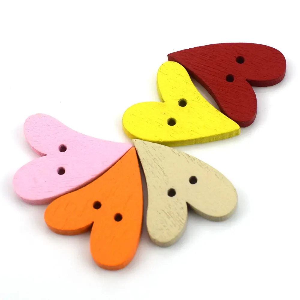 50PCS Wooden Heart Buttons for Handmade Girl Clothing DIY Decor Scrapbooking Needlework Craft Sewing Wood Button Accessories