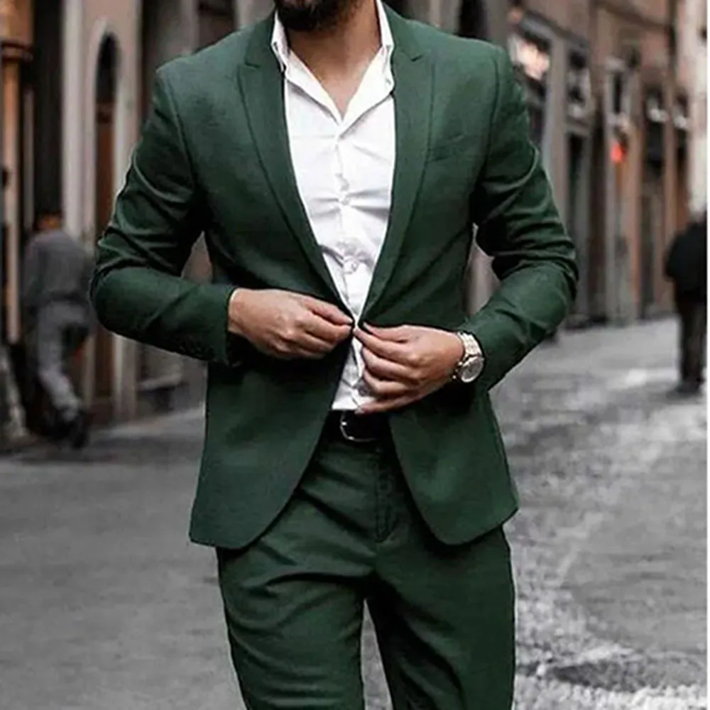 Smart Green Men\'s Suits Single Breasted Two Pieces (Jacket+Pants) Blazer Set Formal Business Gentleman Wedding Party Groom\'s Set