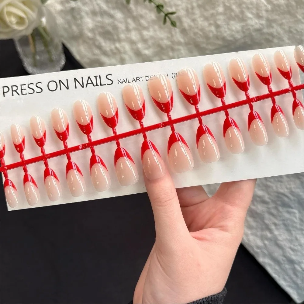 Simple 30 Pieces Press On Nails Almond Shape Glossy Finish Fake Nails Matte Nude Medium Length Full Cover Nails for Nail Art