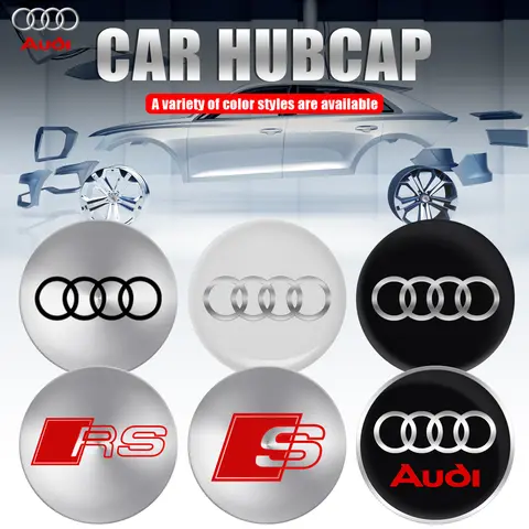 4Pc 56MM 60MM 65MM 자동차 휠 센터 커버 스티커 허브 캡 데칼 장식 아우디 A4 B5 B6 B7 B8 B9 A1 A3 8V 8P A6 C5 C6 S A5 A7 A8