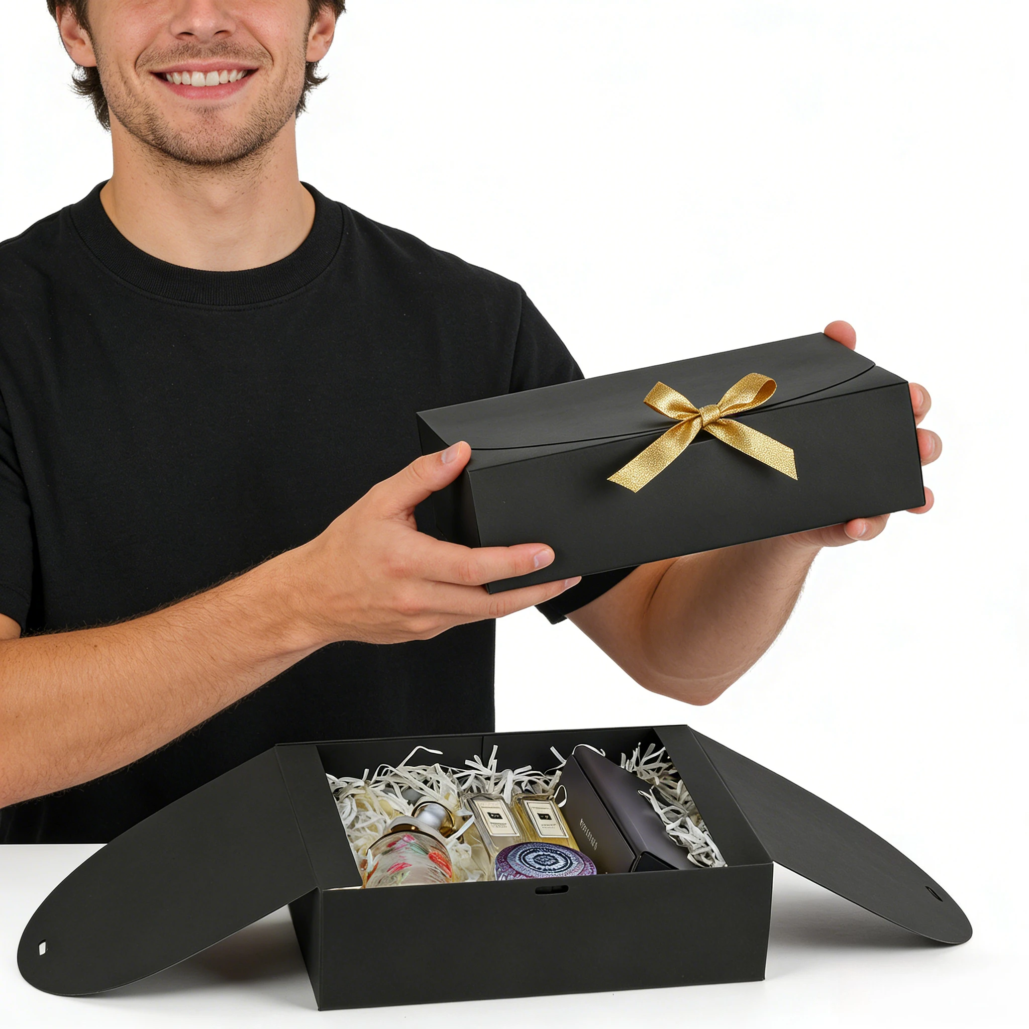 5 Stück schwarze Geschenkboxen mit Deckel, luxuriöse schwarz-rosa Geschenkboxen mit Schleife, Boxen für den Trauzeugen, Brautjungfernboxen, Abschlussgeschenke. – Detail 13