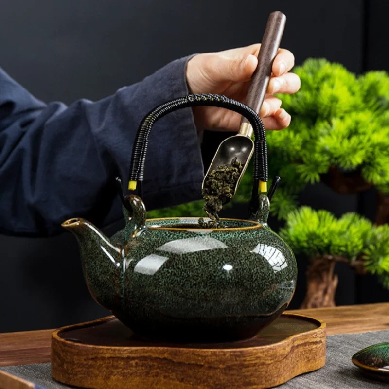 Kiln Glaze Change Jianzhan Teapot Large Capacity Bamboo Handle Ceramic Single Pot Brewing Vessel For Household